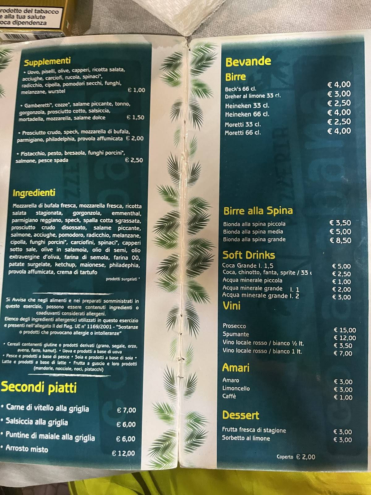 Menu di Pizzeria Copacabana 