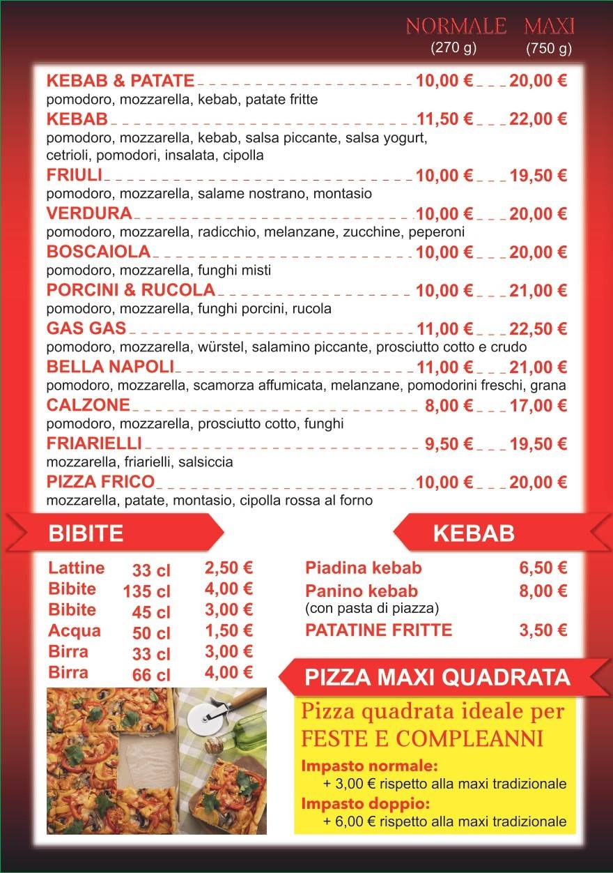 Menu di Pizzeria Da Gas Gas - Pozzuolo del Friuli 