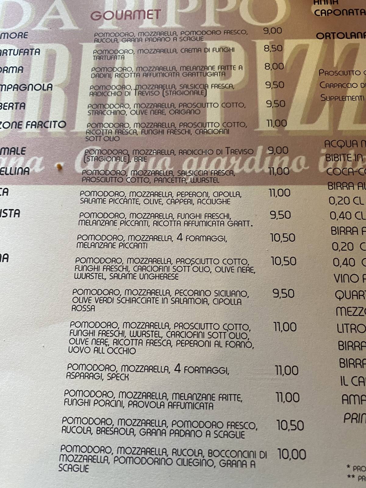 Menu di Pizzeria Trattoria "da Pippo" 