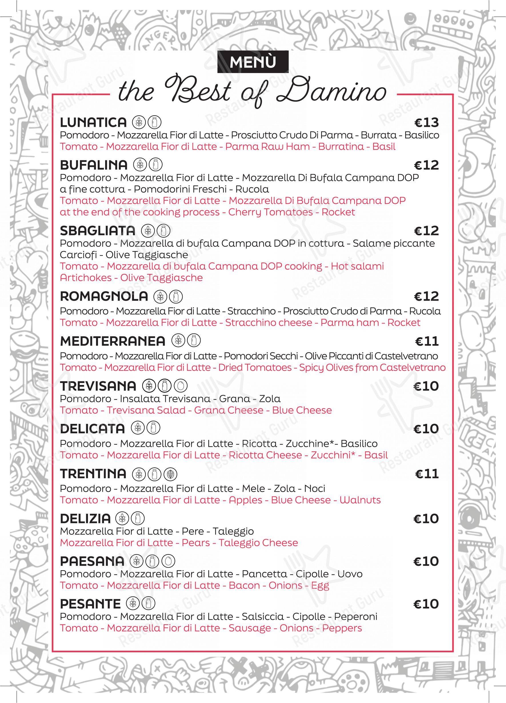 Menu per Pizzeria Damino pizzeria