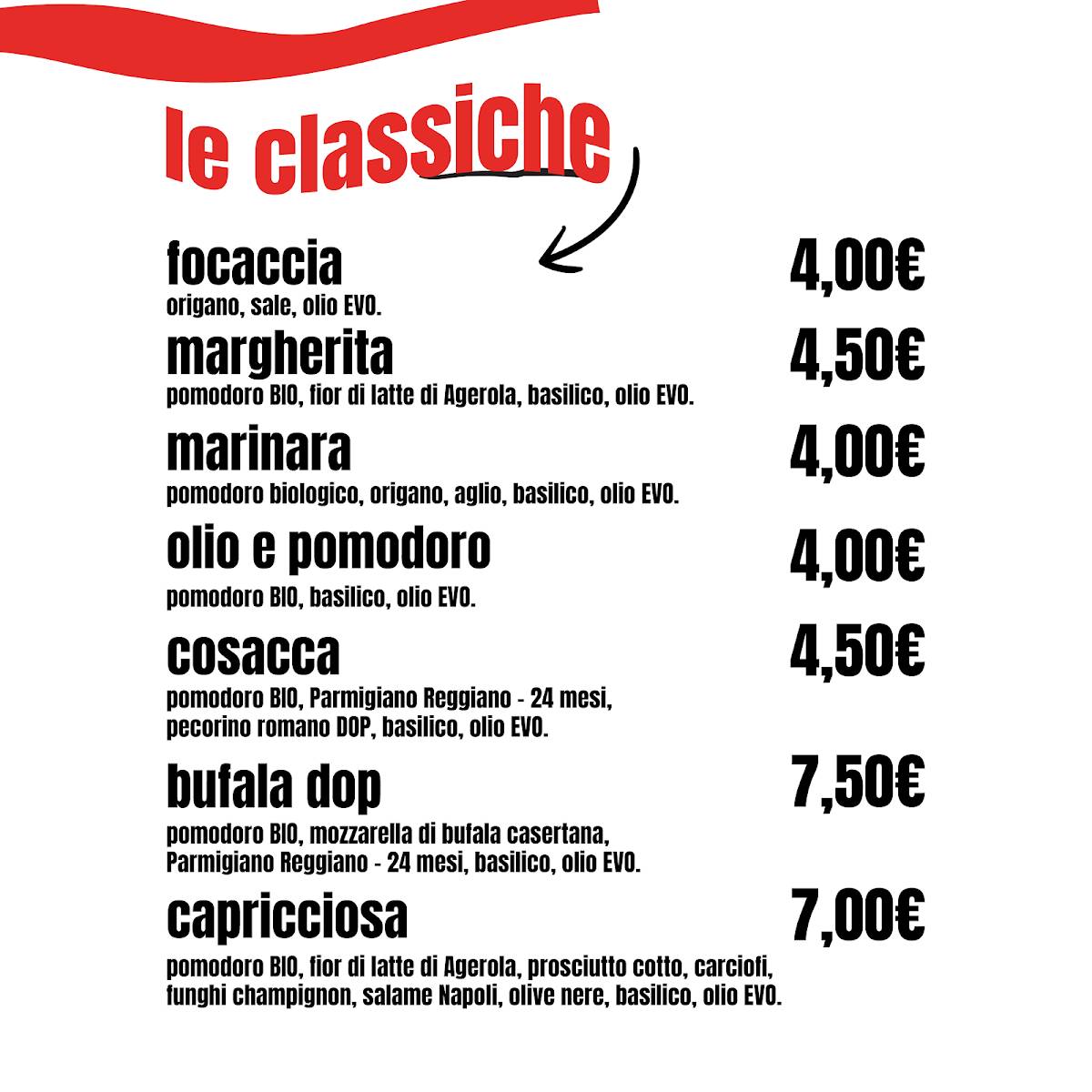 Menu di Pizzeria Fariná 