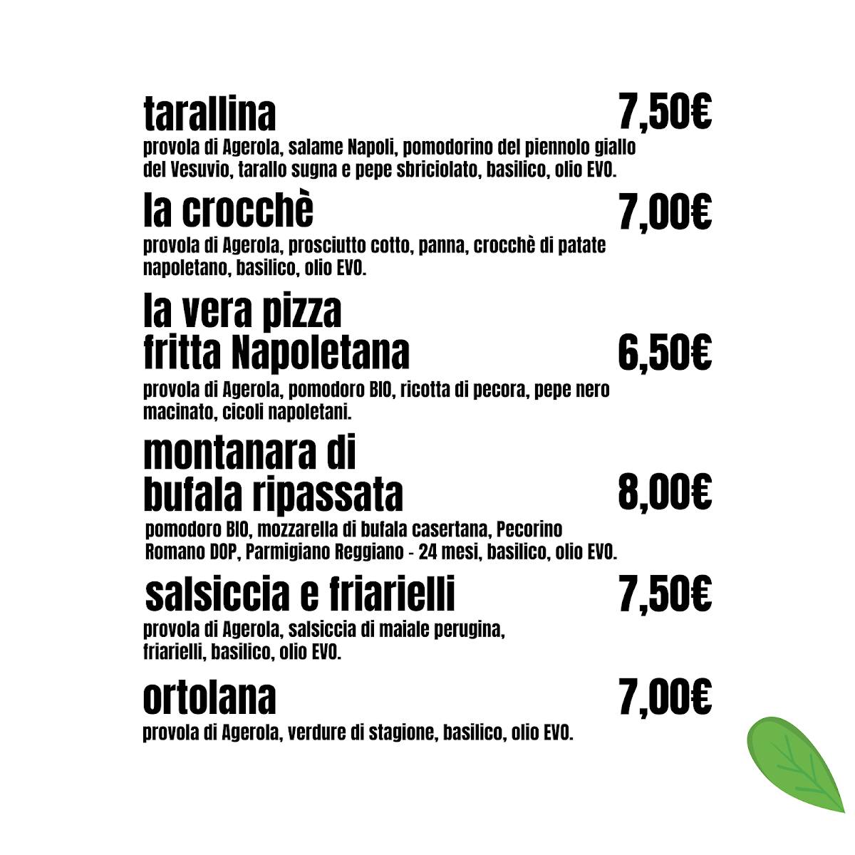 Menu di Pizzeria Fariná 