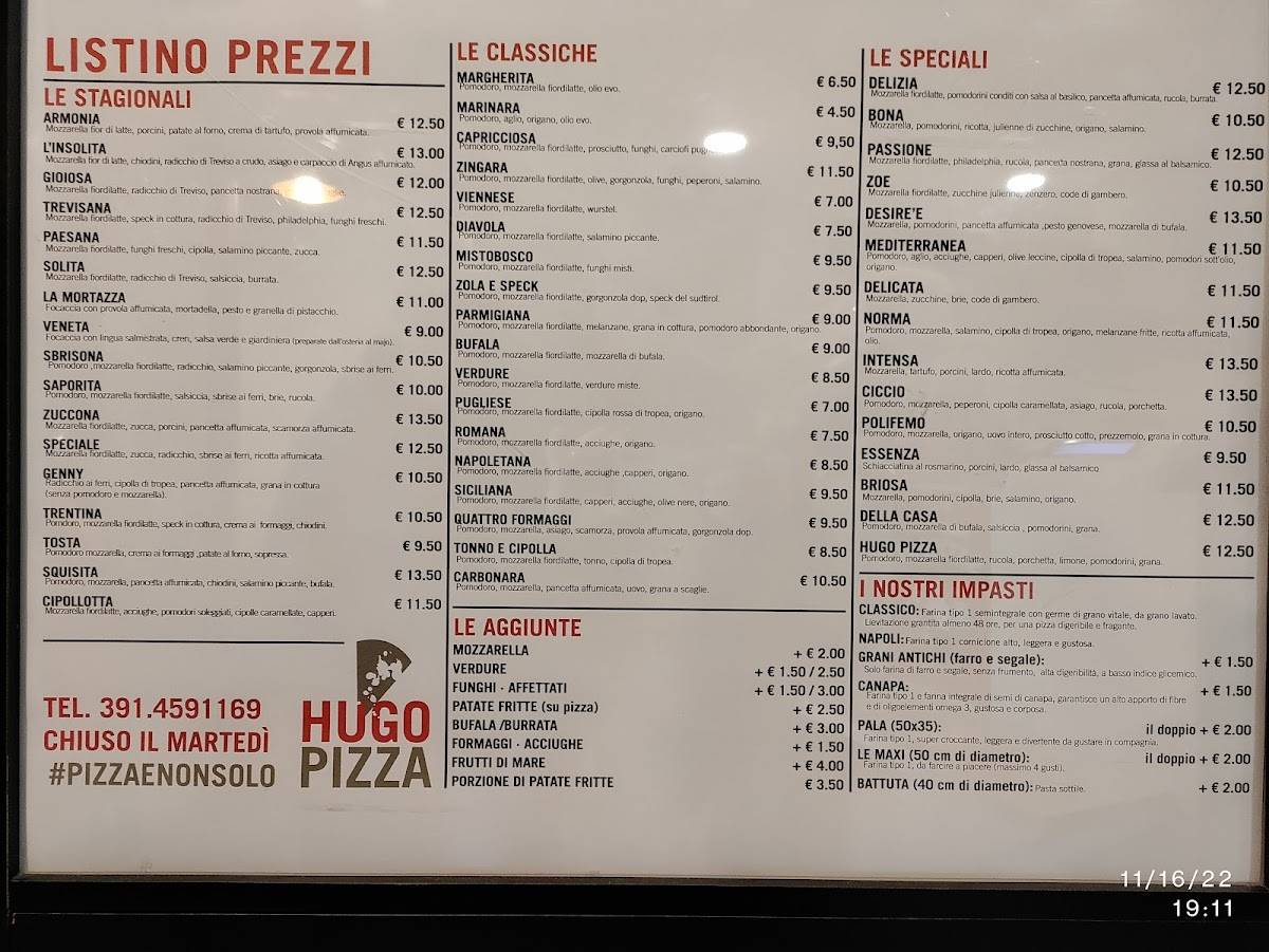 Menu di Hugo Pizza 