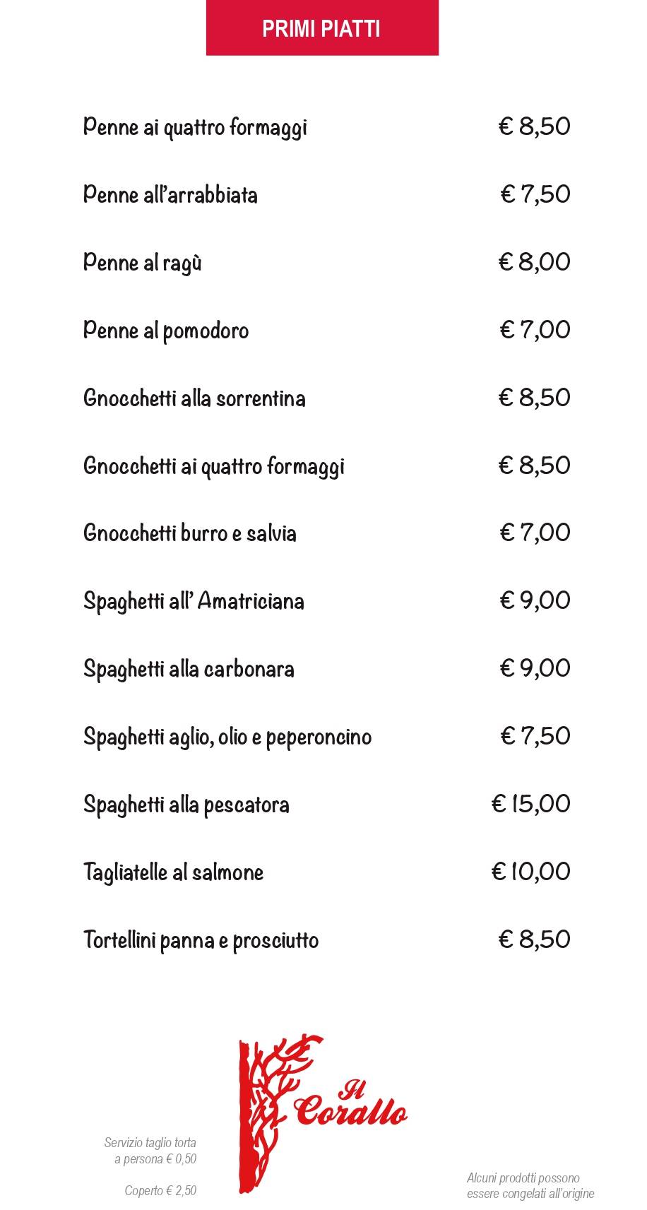 Menu di Pizzeria Il Corallo 