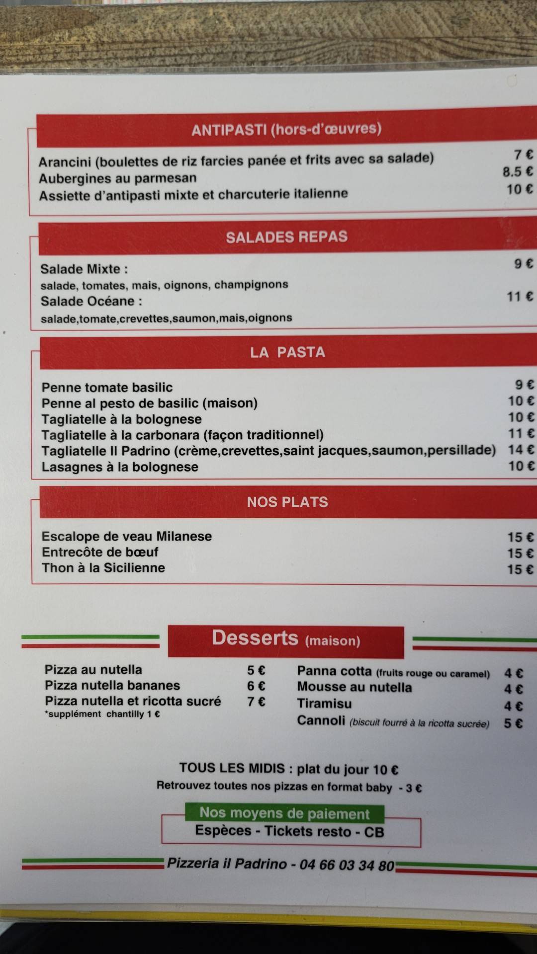 Menu at Pizzeria Il Padrino, Manduel