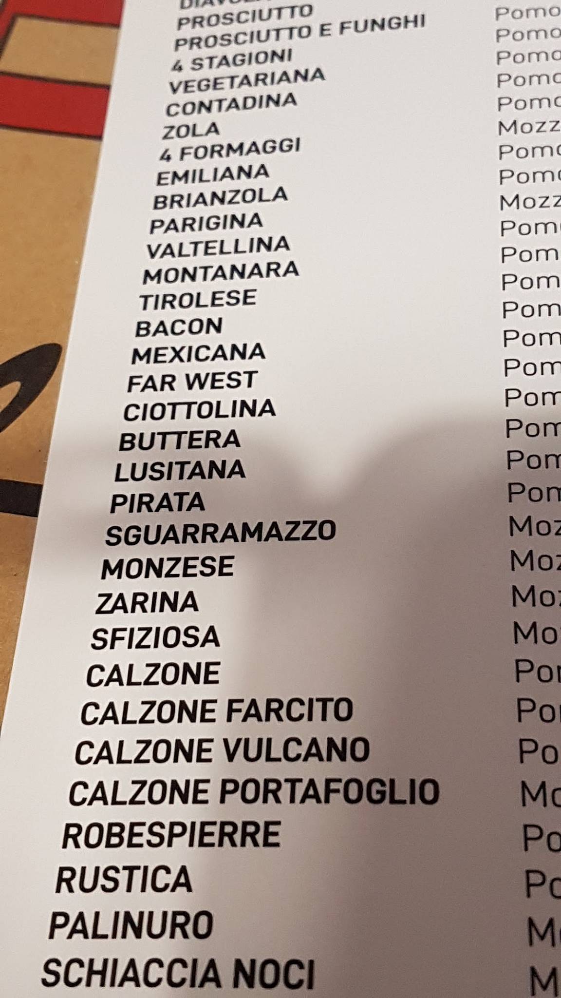 Menu di Pizzeria Klaxon 