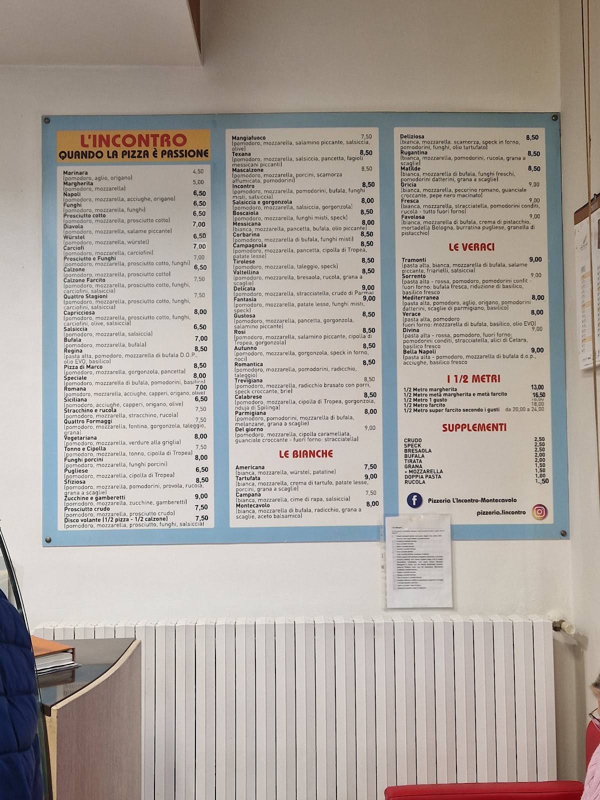 Menu di Pizzeria L'Incontro 