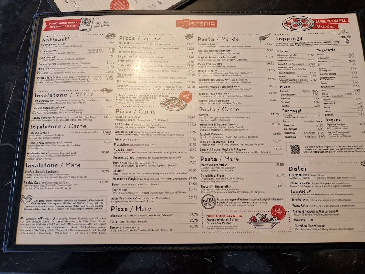 Menu de L'Osteria