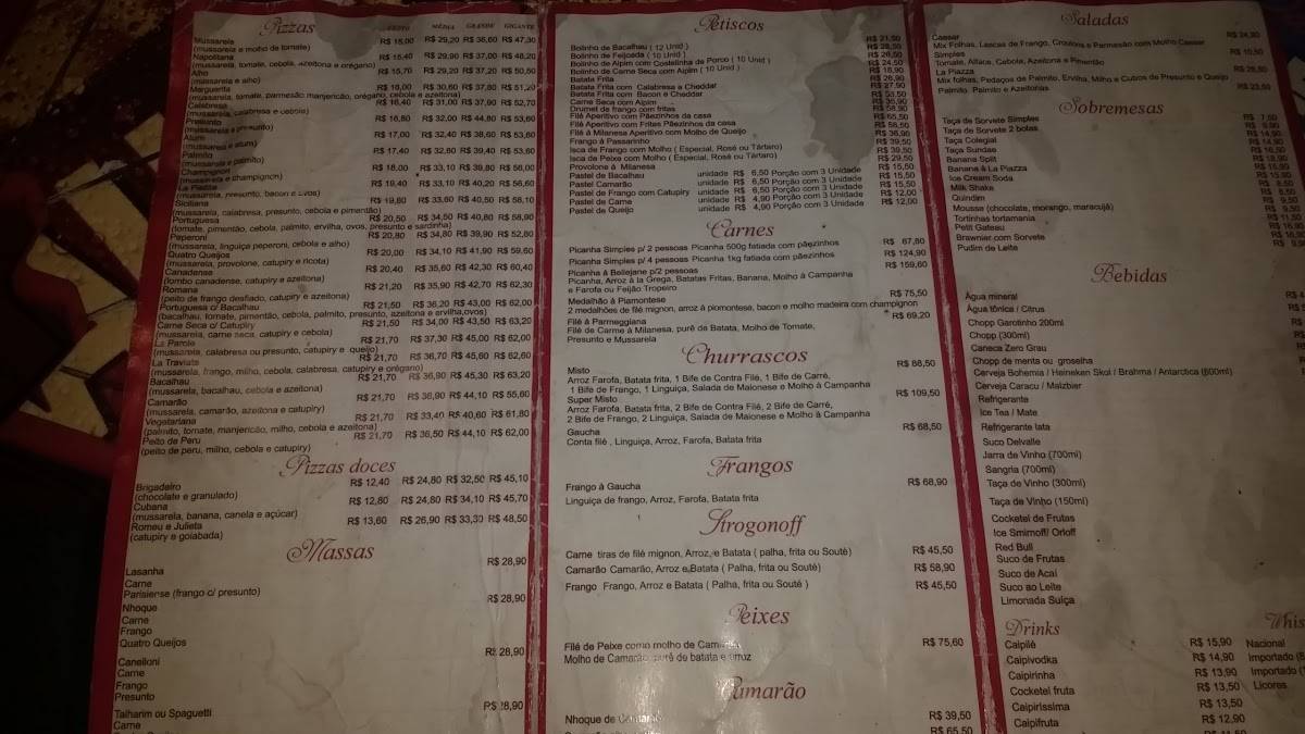 La Piazza Restaurante e Pizzaria cardápio