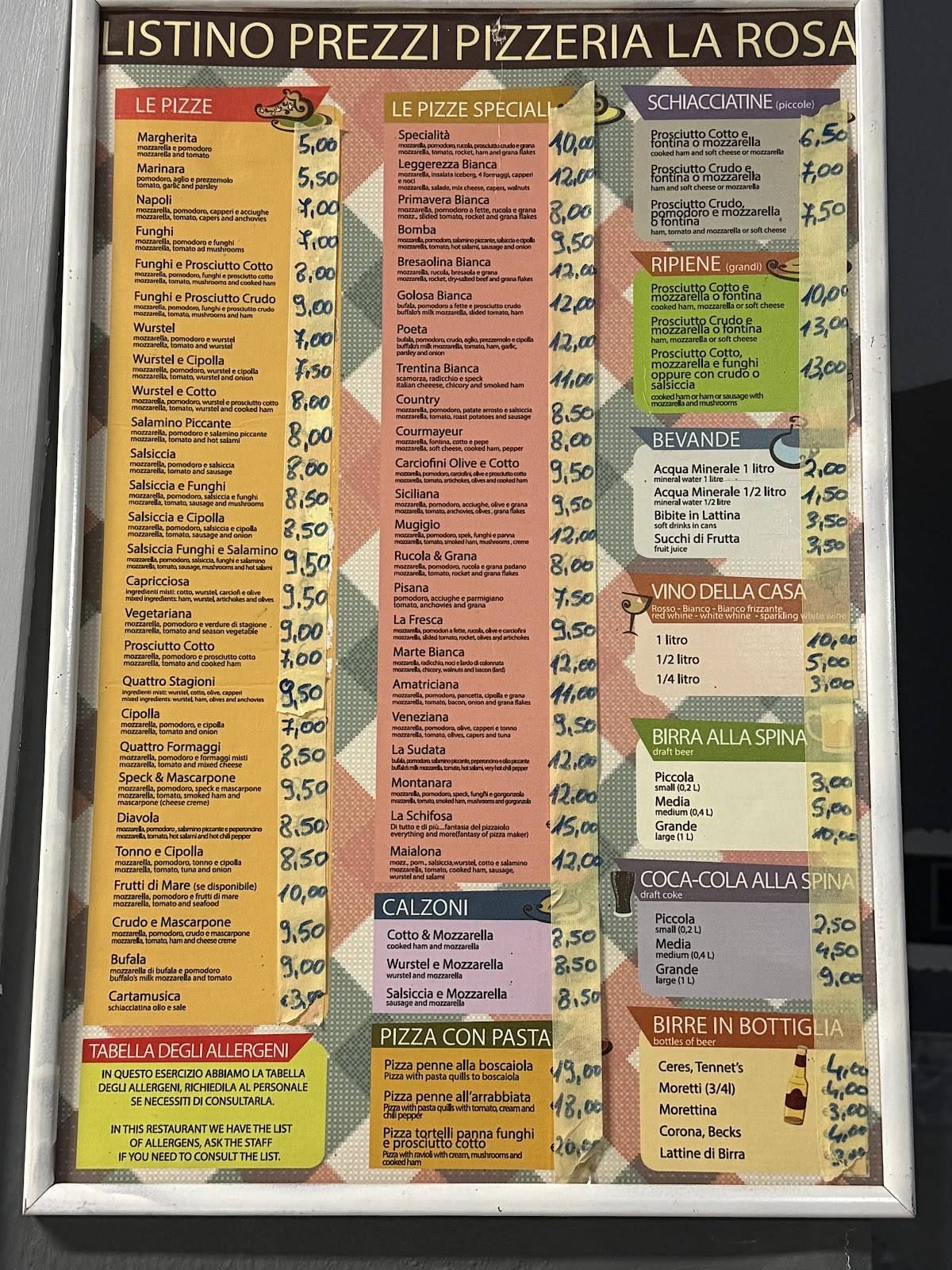 Menu di Pizzeria La Rosa 