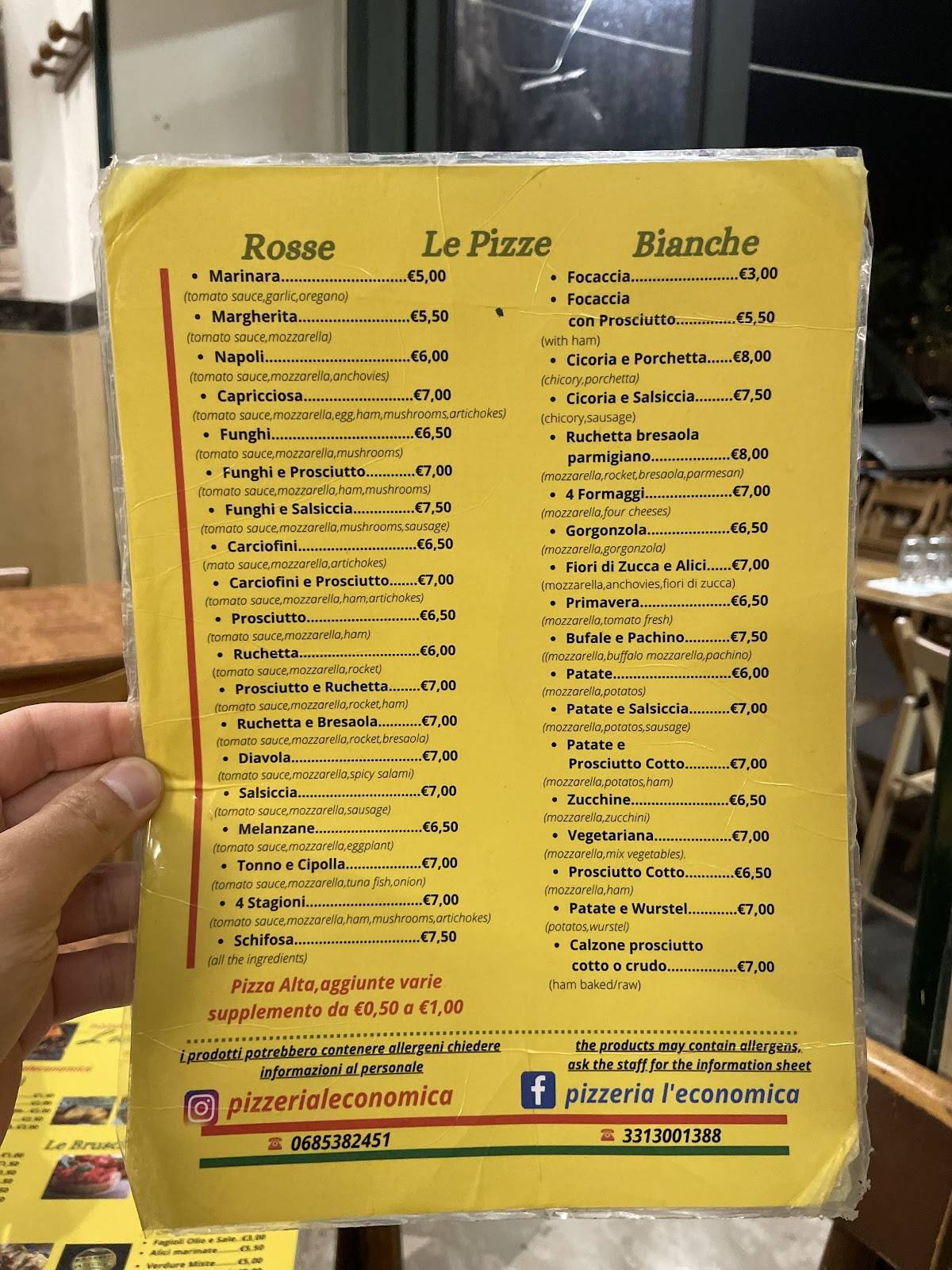 Menu di Pizzeria L'economica 