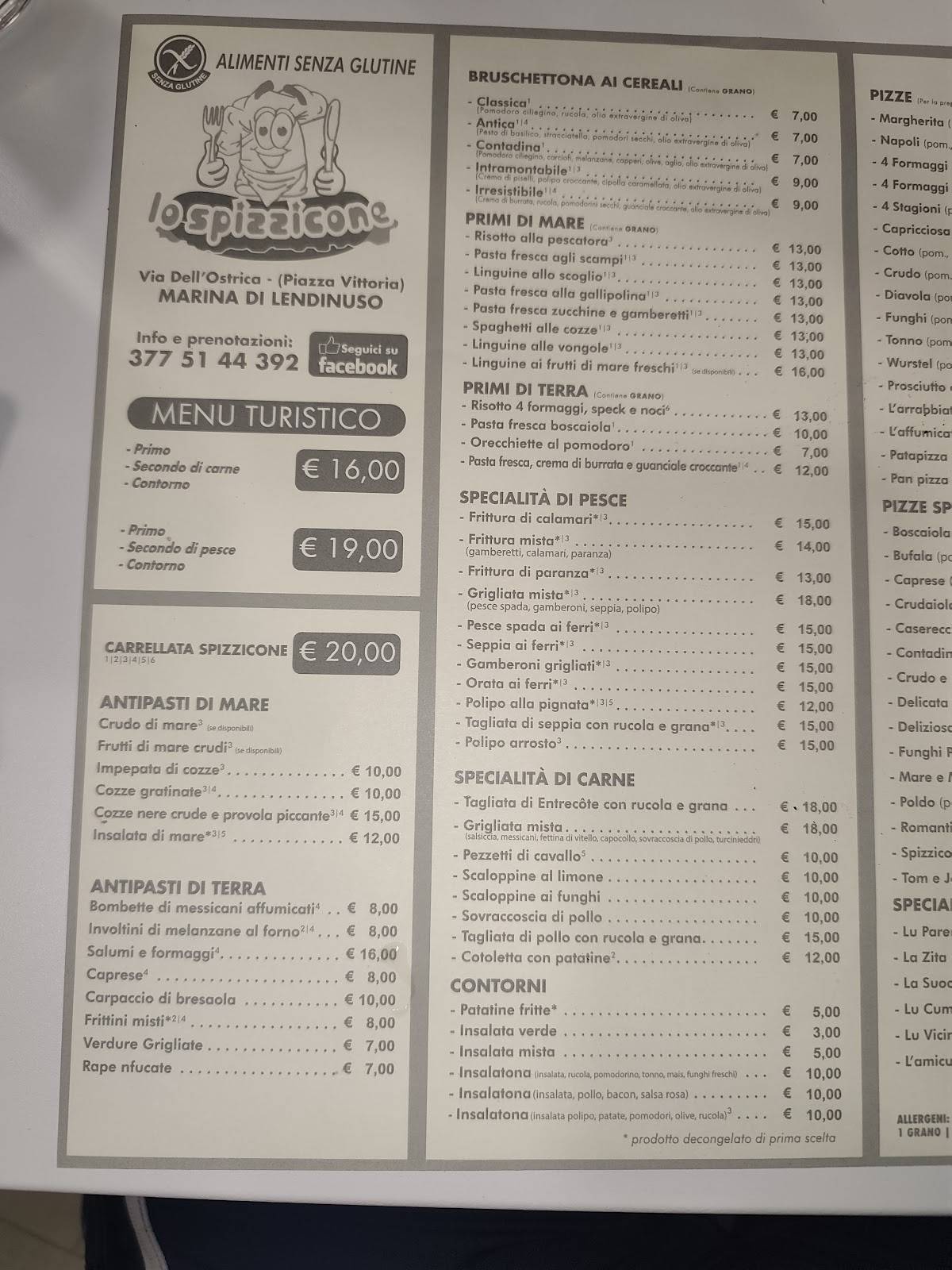 Menu di Lo Spizzicone 