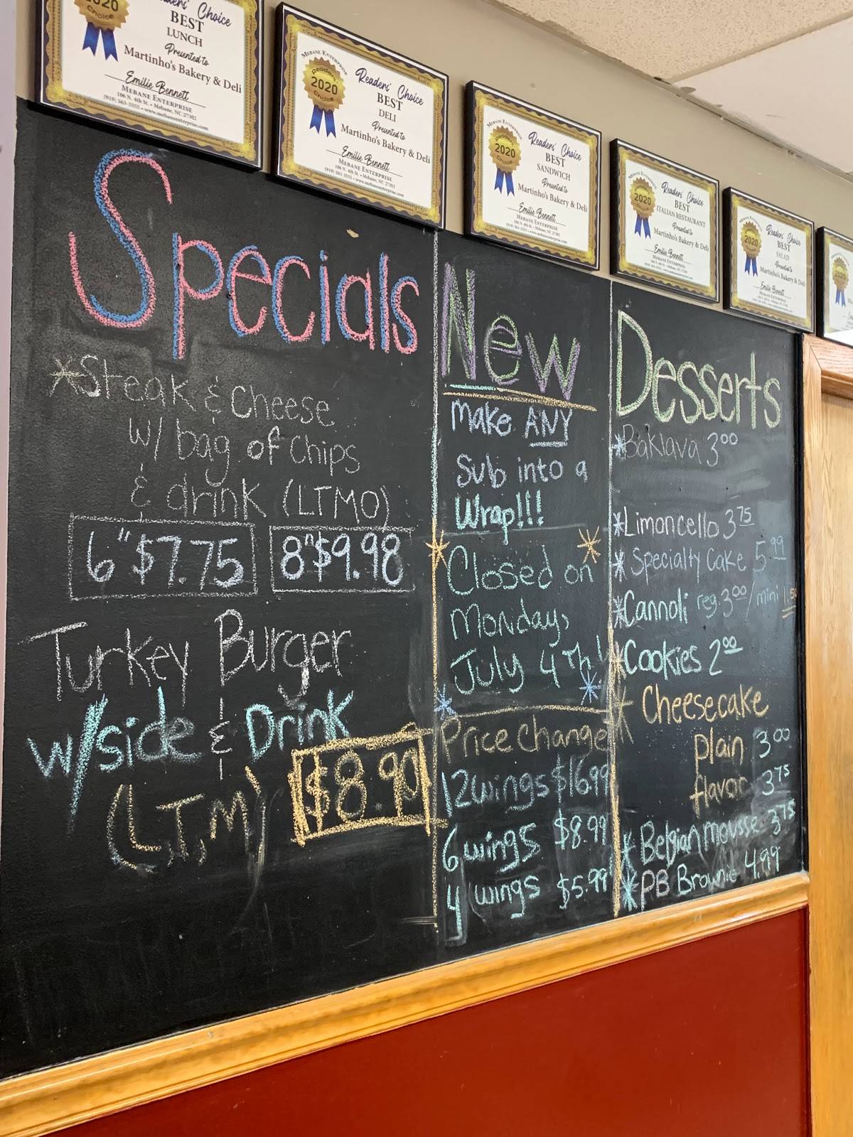 Menu at Martinho's Bakery & Deli, Mebane