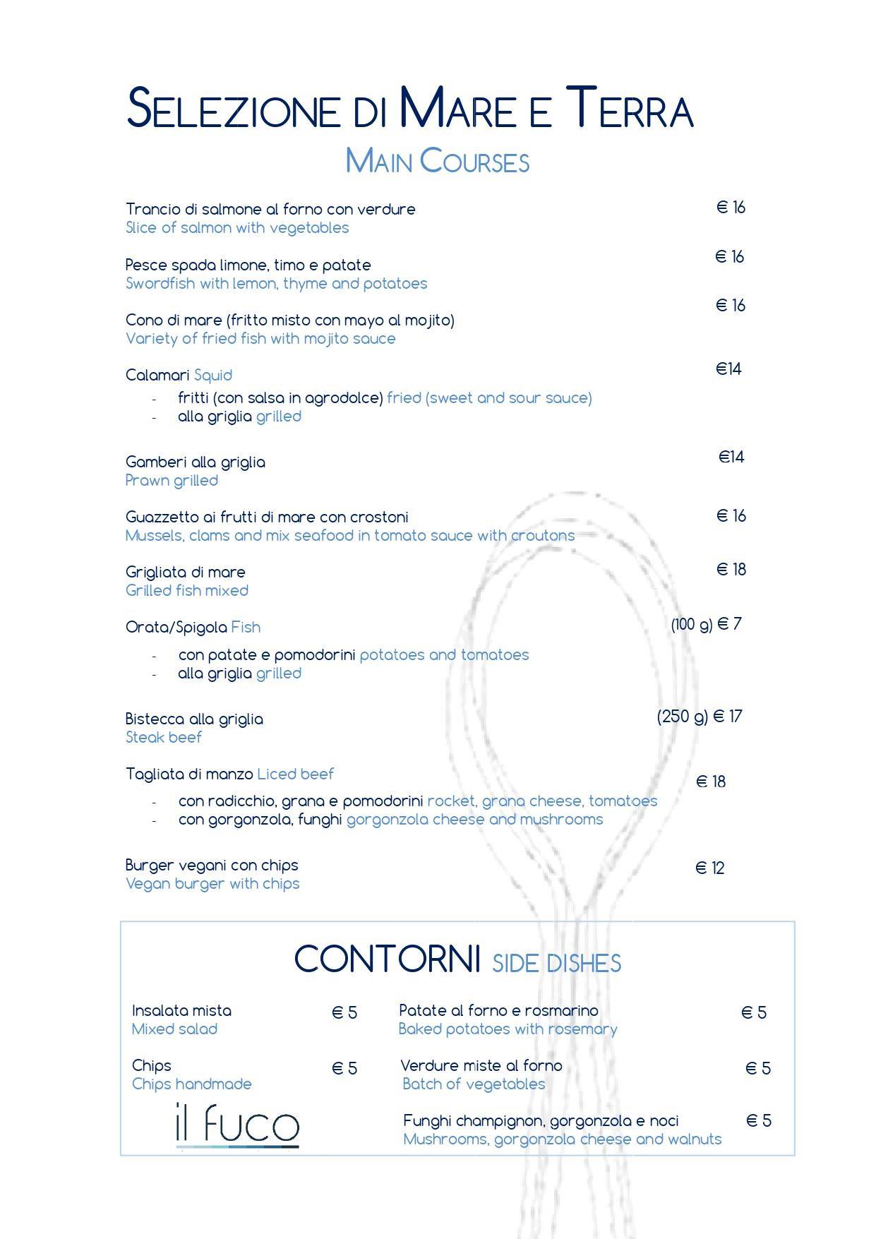 Menu di Hotel Meli 3 Stelle Fronte mare Castelsardo 
