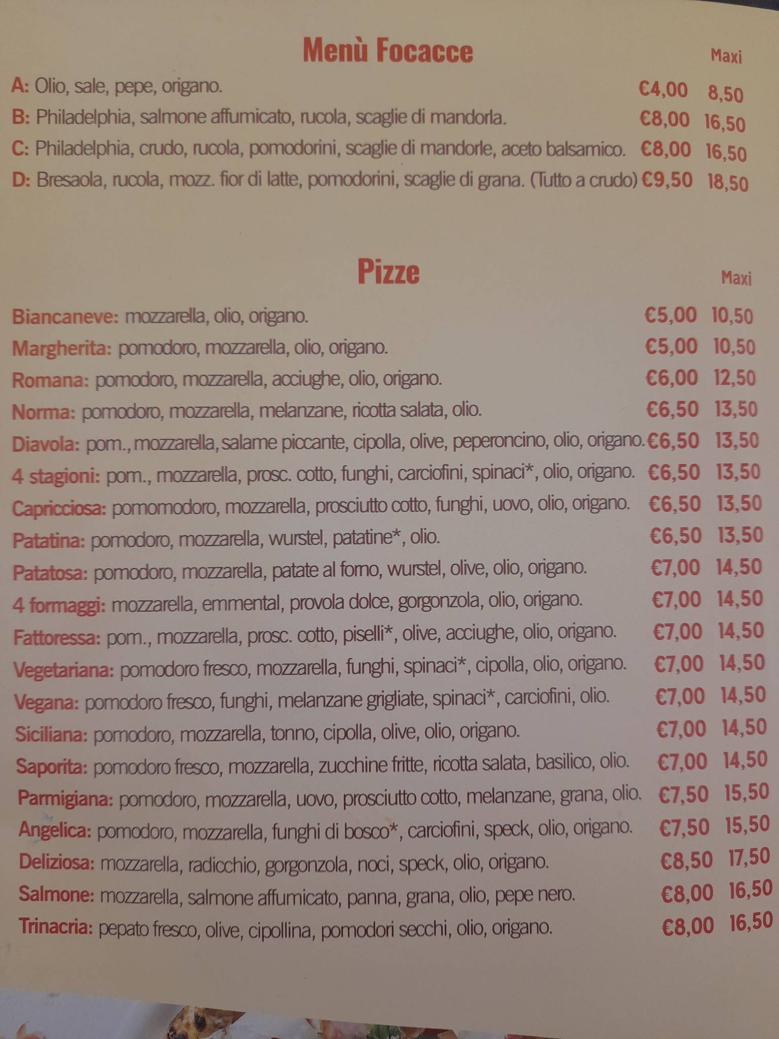 Menu di Pizzeria Napoletana Ai quattro venti Dal 1992 