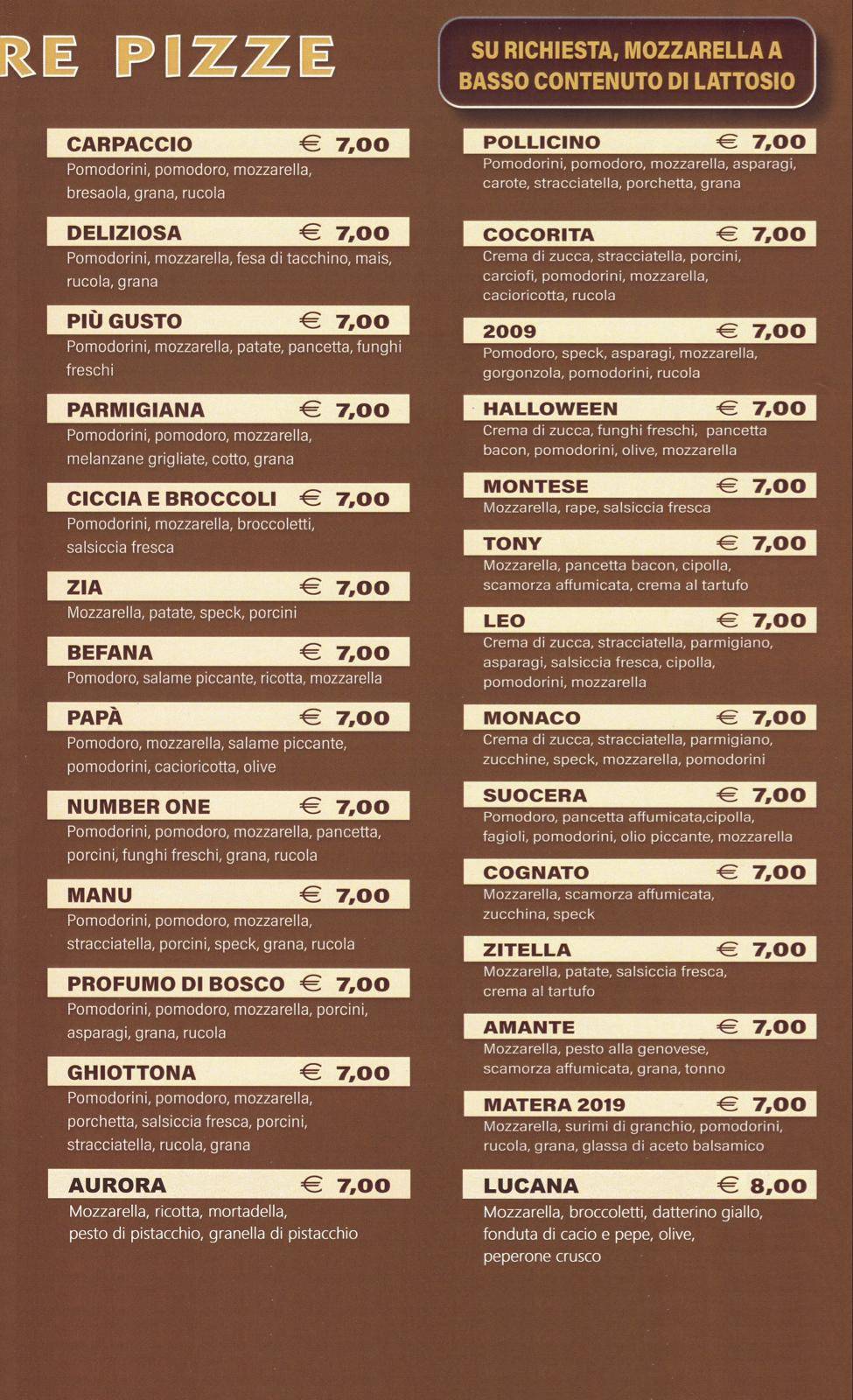 Menu di Pizzeria Number One 