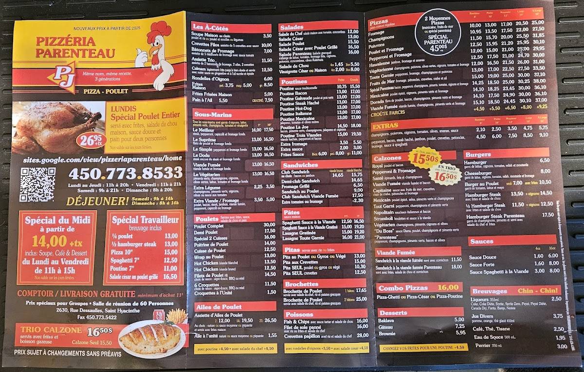 Menu de Pizzeria Parenteau PJ