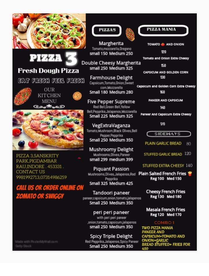 Pizza 3 menu