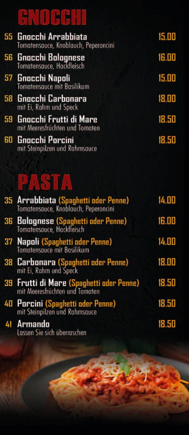 Menu di Pizza Kurier Armando Kreuzlingen 
