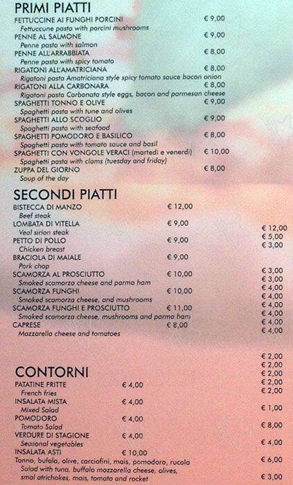 Menu di Bar Asti 