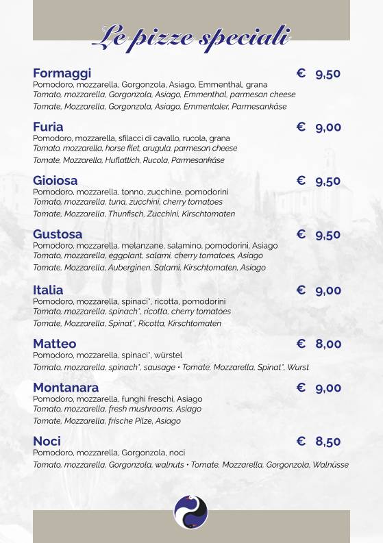 Menu di Pizzeria Trattoria Cygnus 