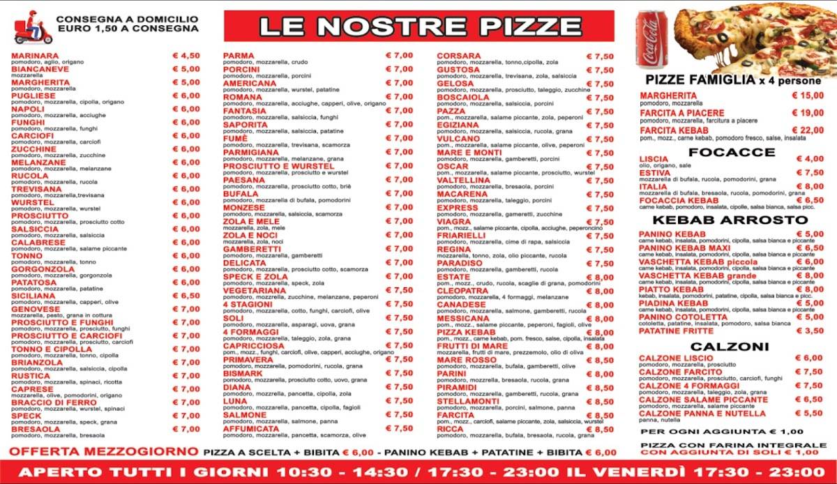 Menu di Pizzeria & Kebab express 