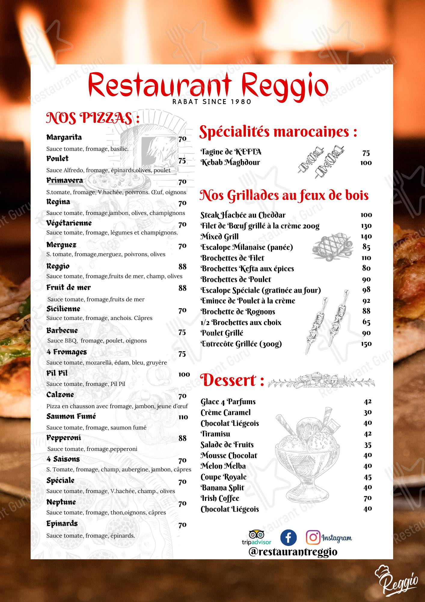 Menu pour Restaurant Pizzeria Reggio restaurant