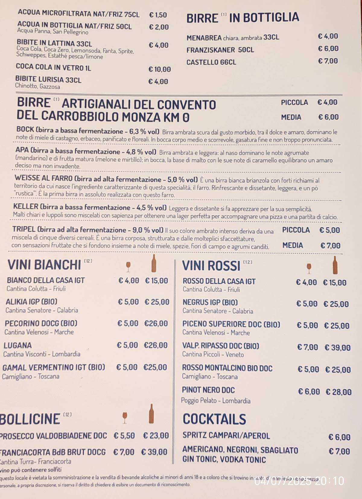 Menu di Pizzeria Cagiada 