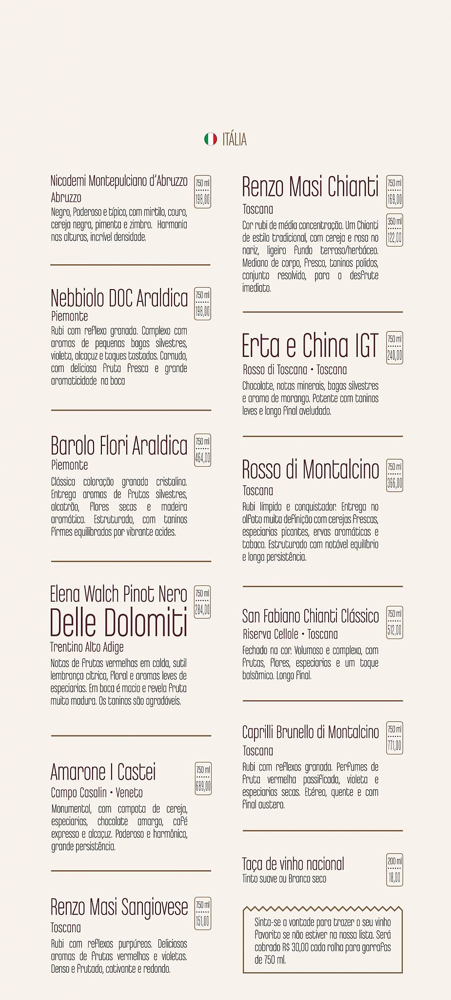 Restaurante Funiculì Funiculà em Blumenau cardápio