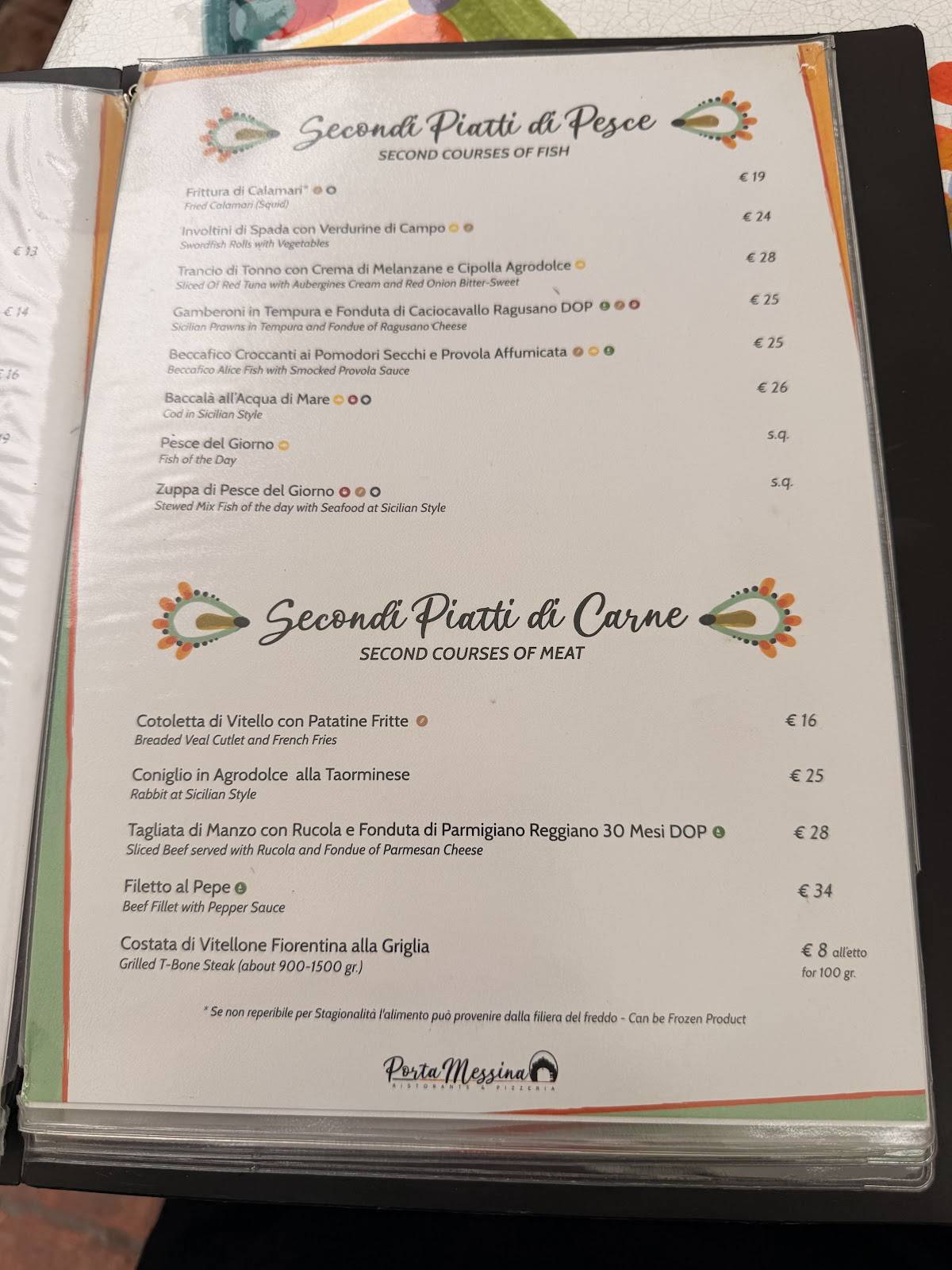Menu di Ristorante Pizzeria Porta Messina 