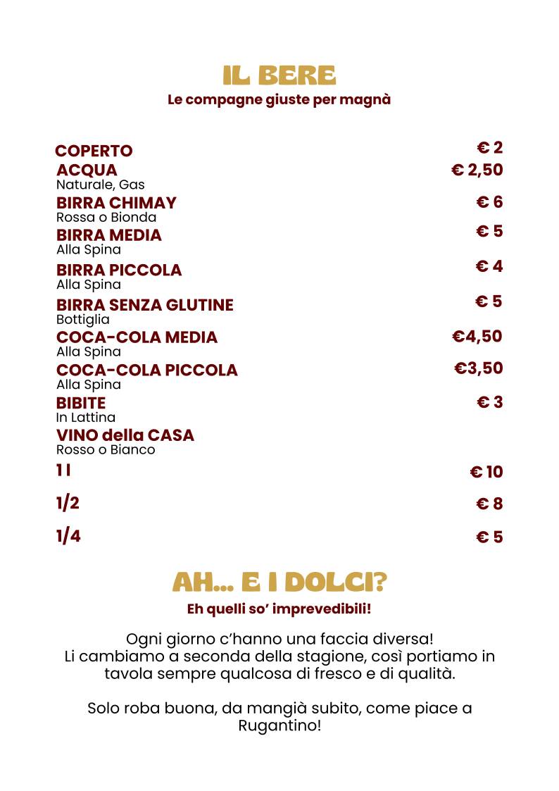 Menu di Pizzeria Rugantino 