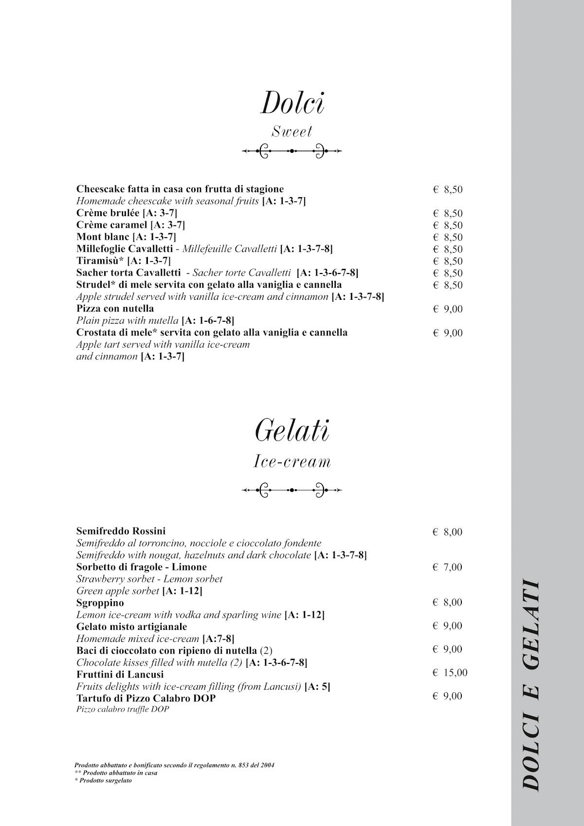 Menu di Taverna Rossini 