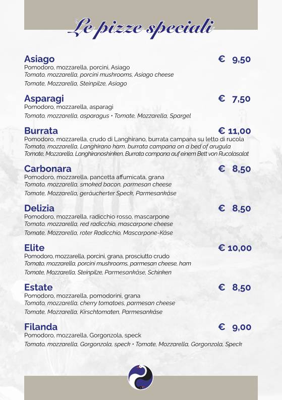 Menu di Pizzeria Trattoria Cygnus 