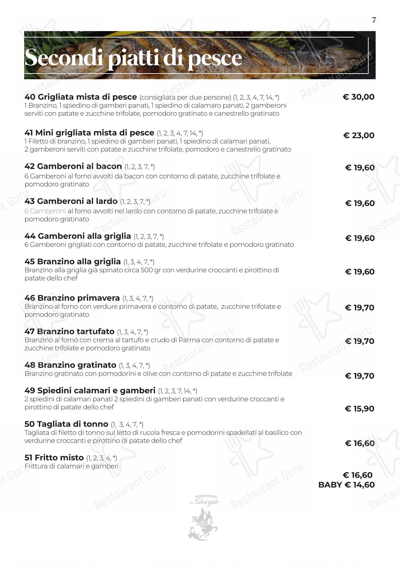 Menu per Pizzeria Trattoria da Giorgio in Roverbella