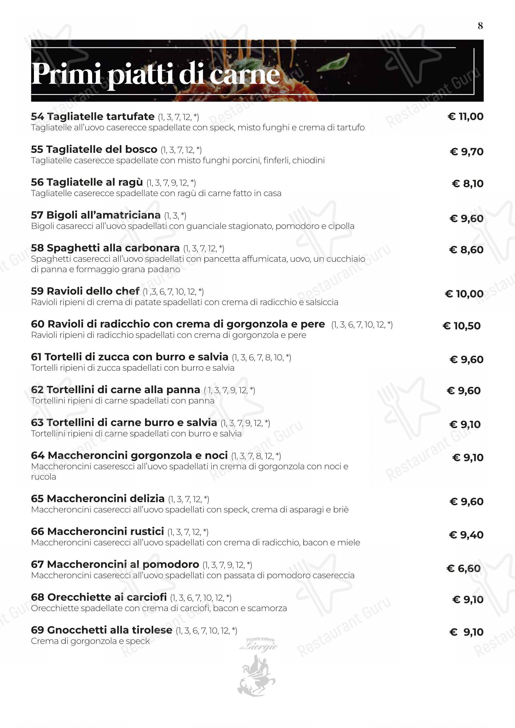 Pizzeria Trattoria da Giorgio in Roverbella - Menu