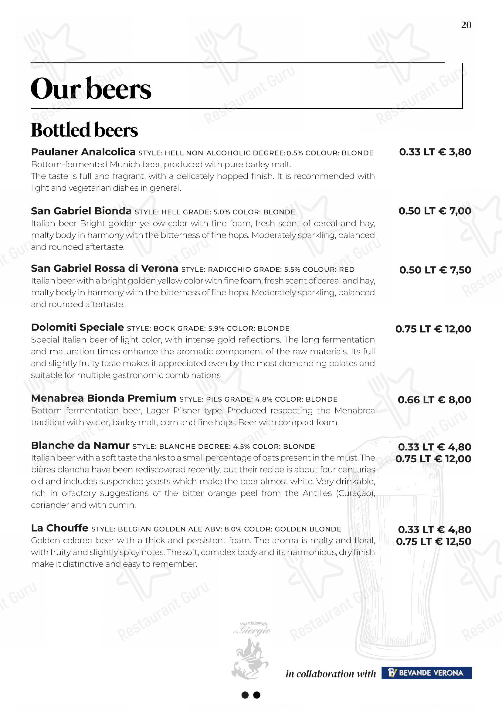 Menu di Pizzeria Trattoria da Giorgio - Menu bar