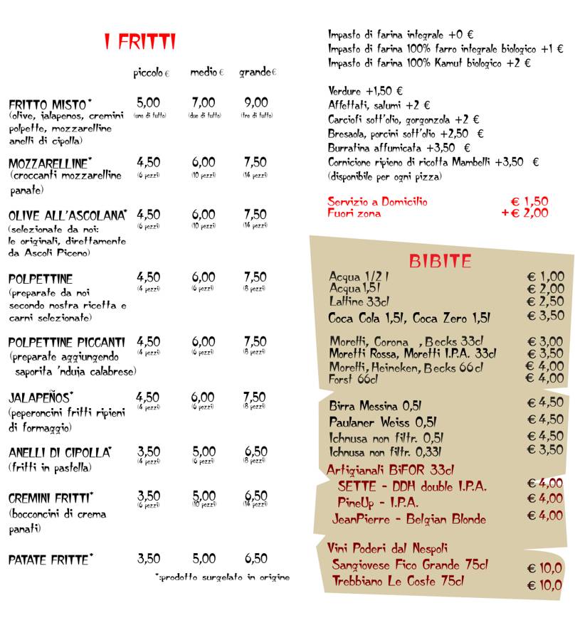 Menu di Pizzeria da Asporto Pizza Pirata 