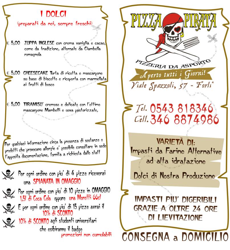 Menu di Pizzeria da Asporto Pizza Pirata 