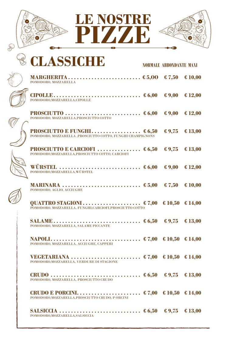 Menu di Pizzeria del Corso • dal 1982 