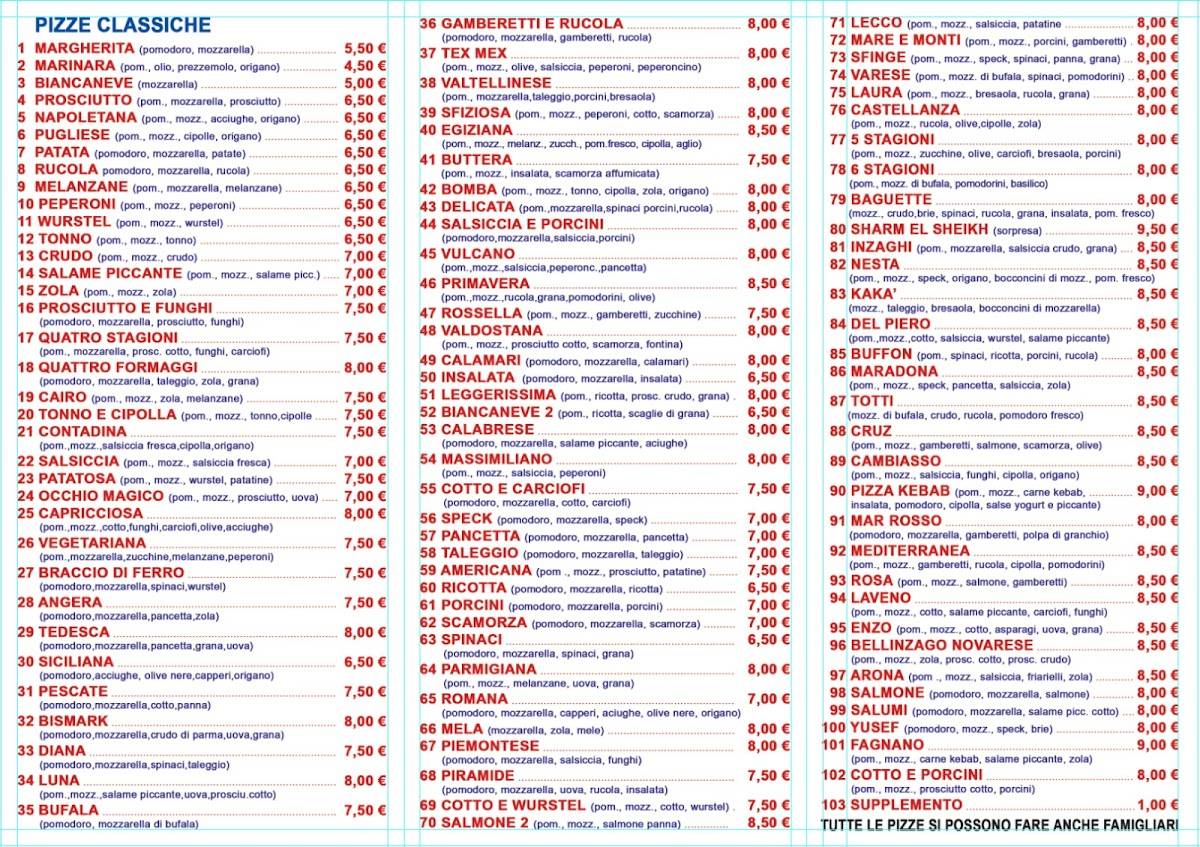 Menu di Pizzeria kebab angera 