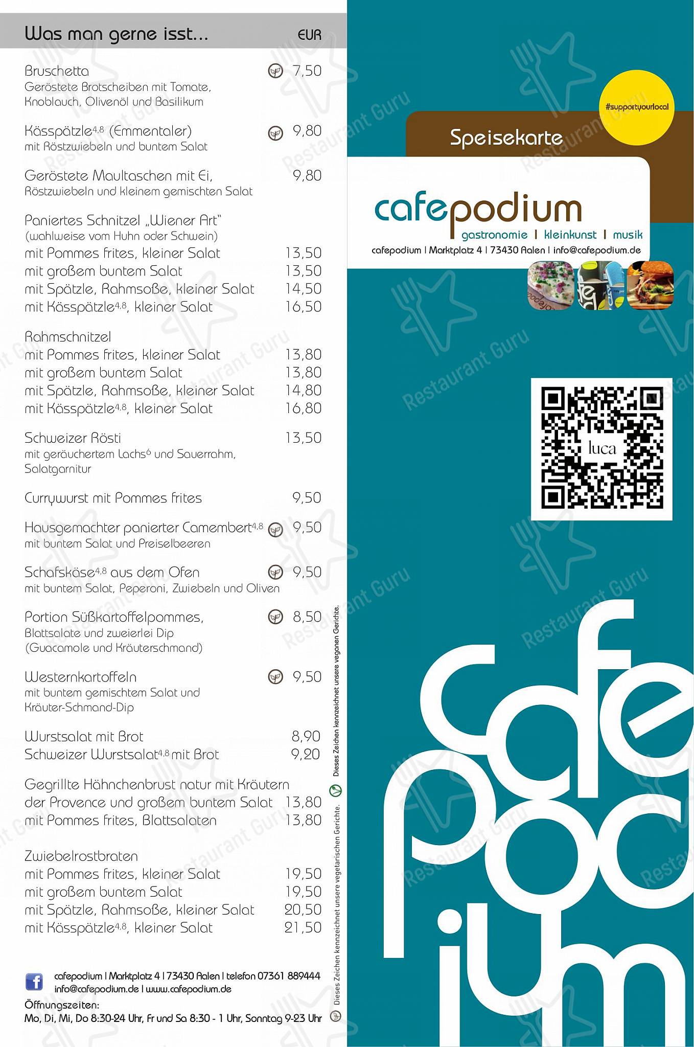 Speisekarte Von Stefanie Winter Caf Podium Restaurant Aalen