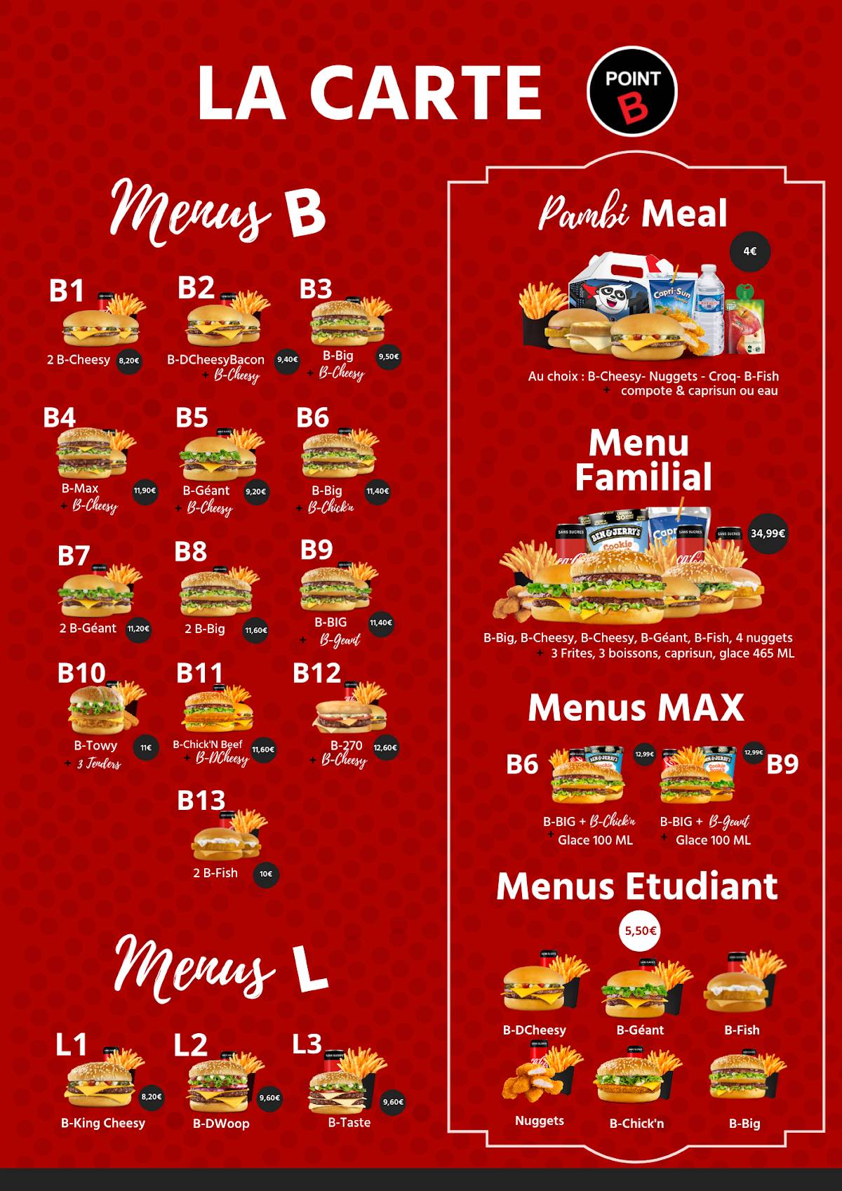 Menu de Point b nice
