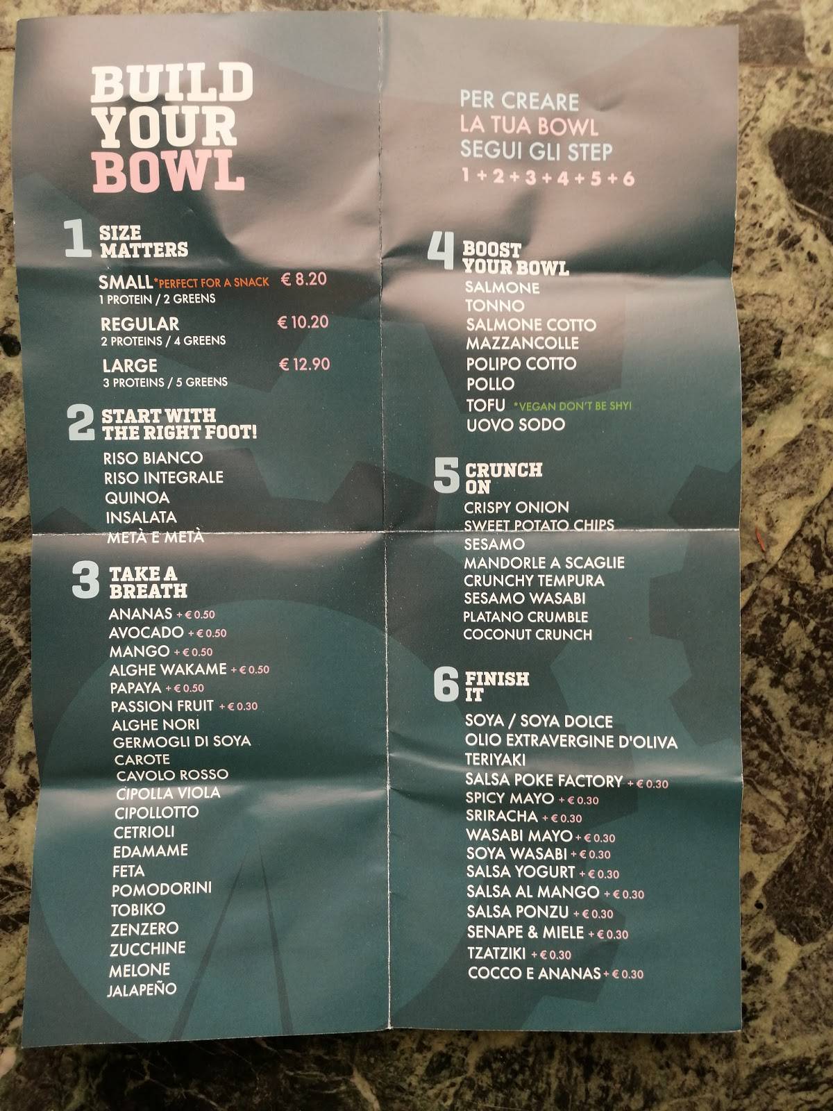 Menu di Pokè Factory 