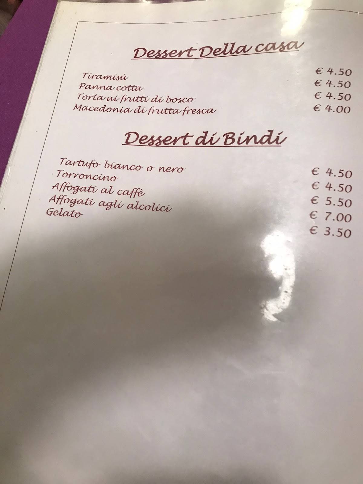 Menu di Ponte Vecchio 