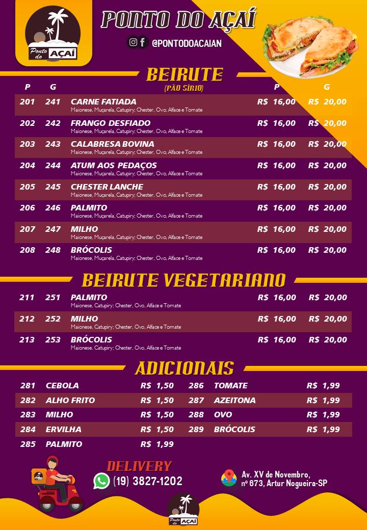 Ponto Do Acai cardápio
