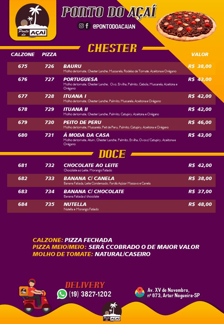 Ponto Do Acai cardápio