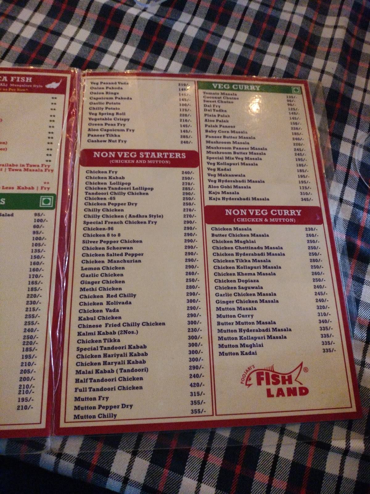 Poojari Fish Land ( Siddappa Square, Mysuru City ) menu