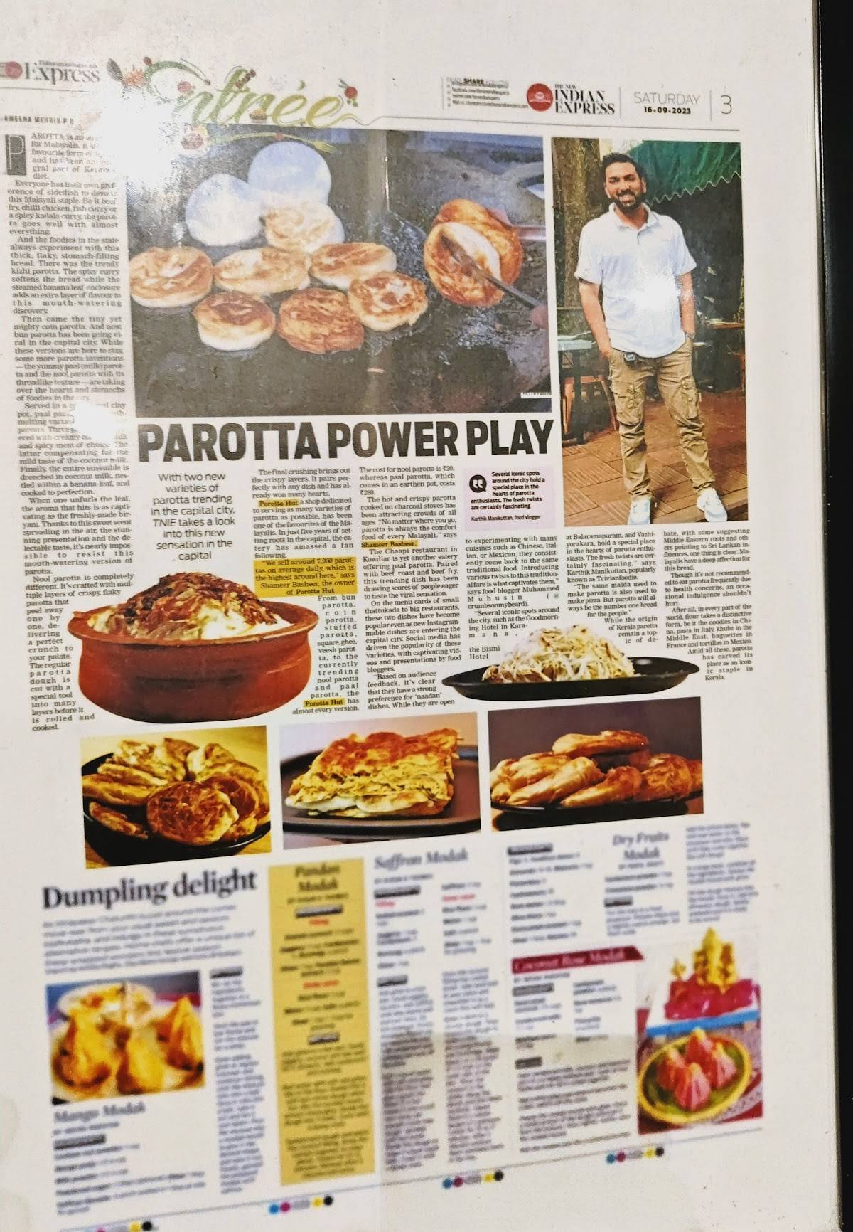 Porotta Hut menu