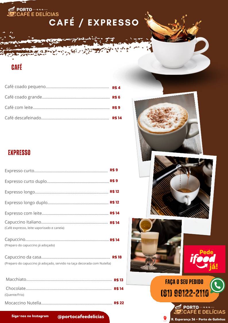 Porto Café e Delícias cardápio