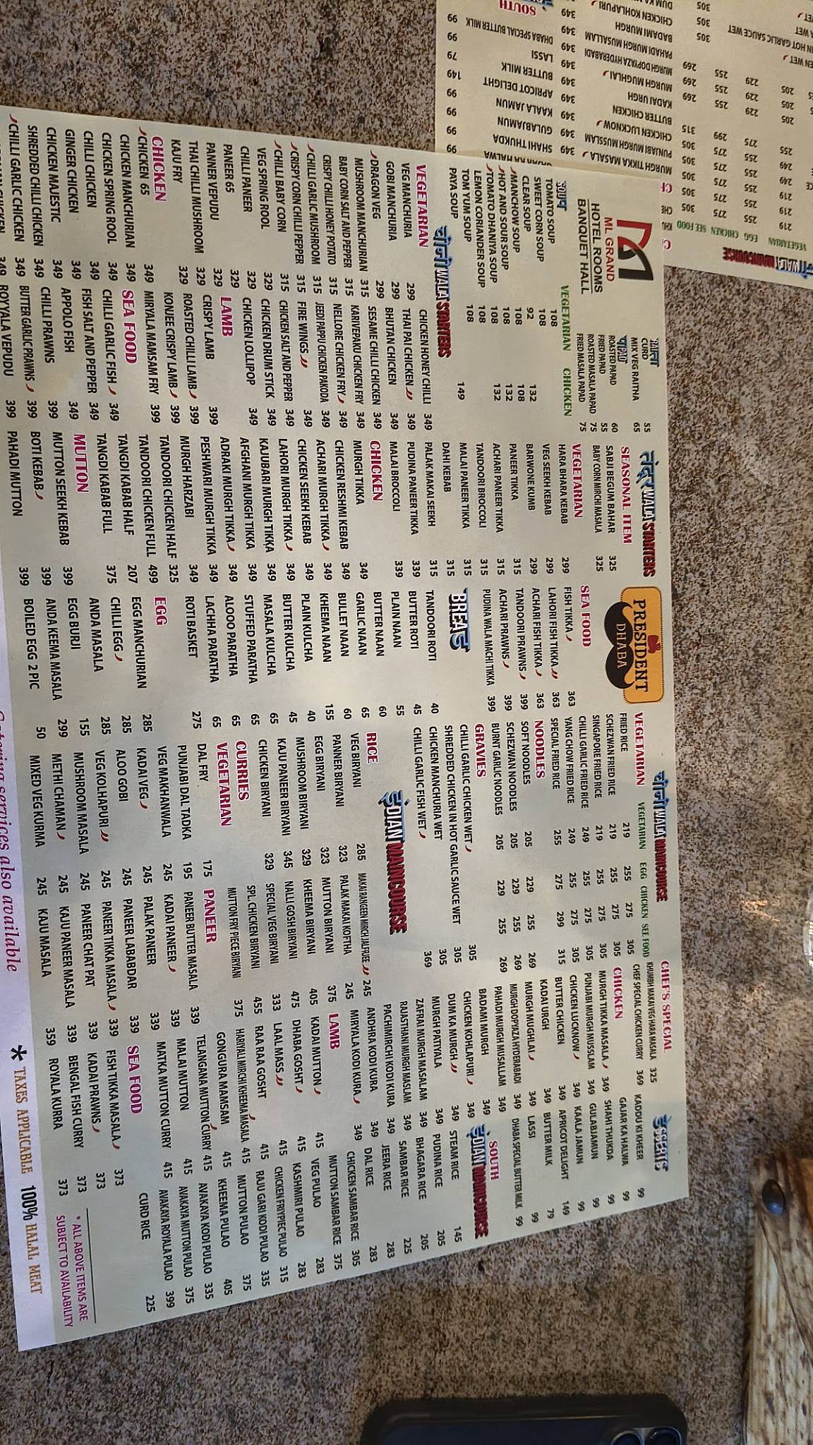 President Dhaba Warangal menu